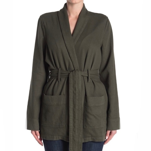 GOOD AMERICAN THE WRAP BELTED JACKET IN OLIVE - Picture 2 of 2